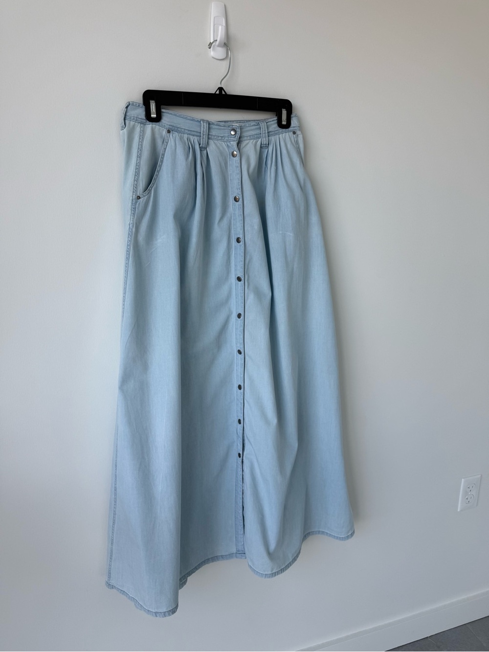Pistols Light Blue Button-Front Maxi Skirt